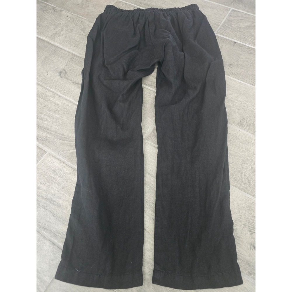 Sady & Lu Women's Linen Pants Black Elastic Waist Casual Relaxed Medium Ankle - Picture 4 of 7